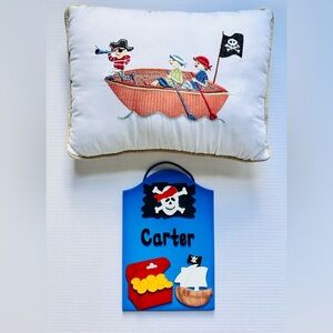 Boys Pirate Room Decor Throw Pillow & Wood Sign